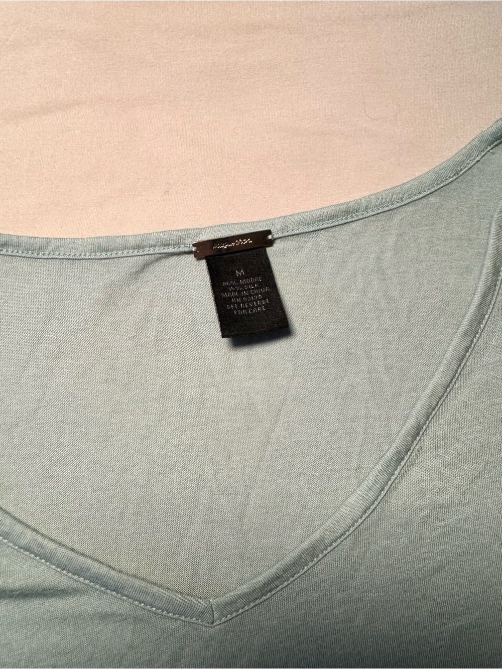 Magaschoni Casual Modal & Silk Blend Light Blue V‑Neck Short Sleeve Tee - Picture 3 of 5